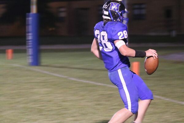 Evan Torrence crosses the goal line for a touchdown in the MTHS Homecoming game against Wright City